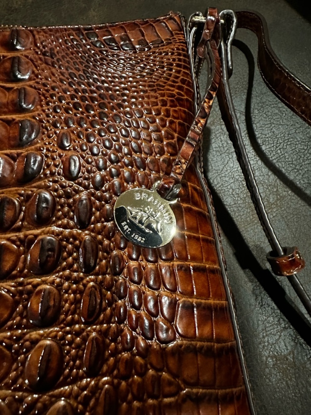 Brahmin Brown Croc-Embossed Leather Messenger Crossbody